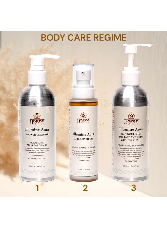 يوجي - Illumine Aura مغذي للبشرة للوجه والجسم مع عامل حماية من الشمس SPF 30، ترطيب وحماية من الأشعة فوق البنفسجية، بشرة مشعة أقل بقع، لا حب الشباب/حب الشباب، لا ندبات، بروبيوتيك 50 مل - Image 1