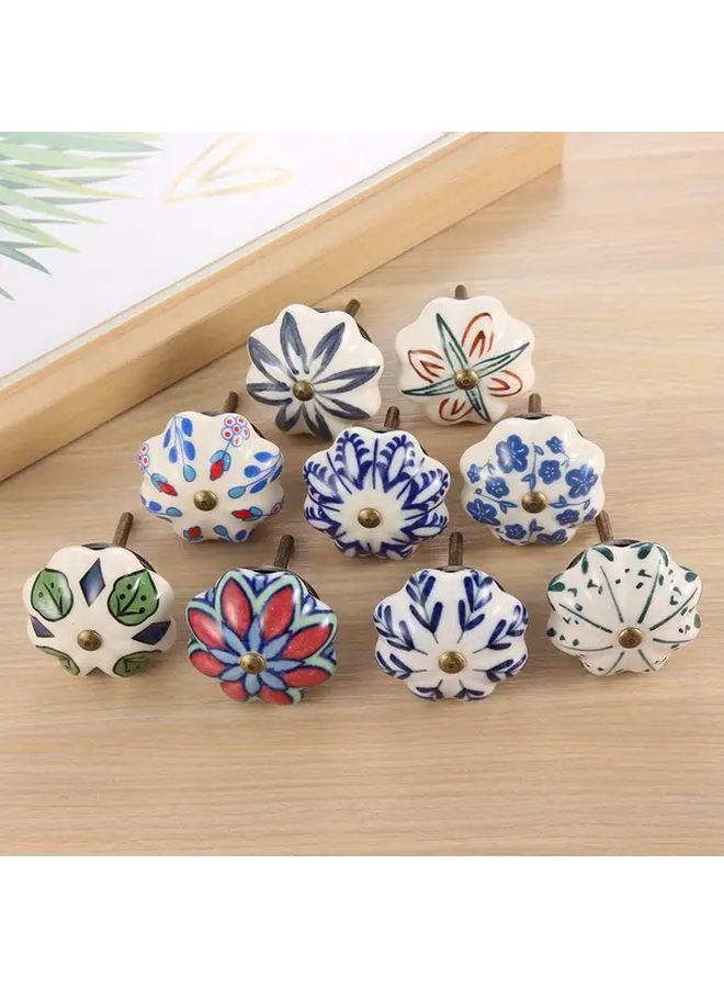 Vintage Ceramic Cabinet Knobs 2pcs Antique Floral Drawer Pulls Multi Color Furniture Hardware - Image 3
