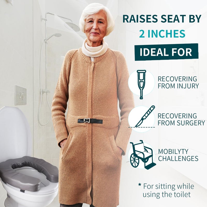 QIUCHA Raised Toilet Seat Cushion for Elderly - Adds 2 inches - U Shape Toilet Seat Riser with High-Density Foam for Enhanced Comfort & Elevation, Universal Fit - Image 2