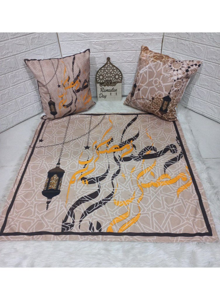ناما طقم ديكور رمضان الراقي - مفرش طاولة مع غطائين وسادة بنقوش إسلامية وفوانيس
