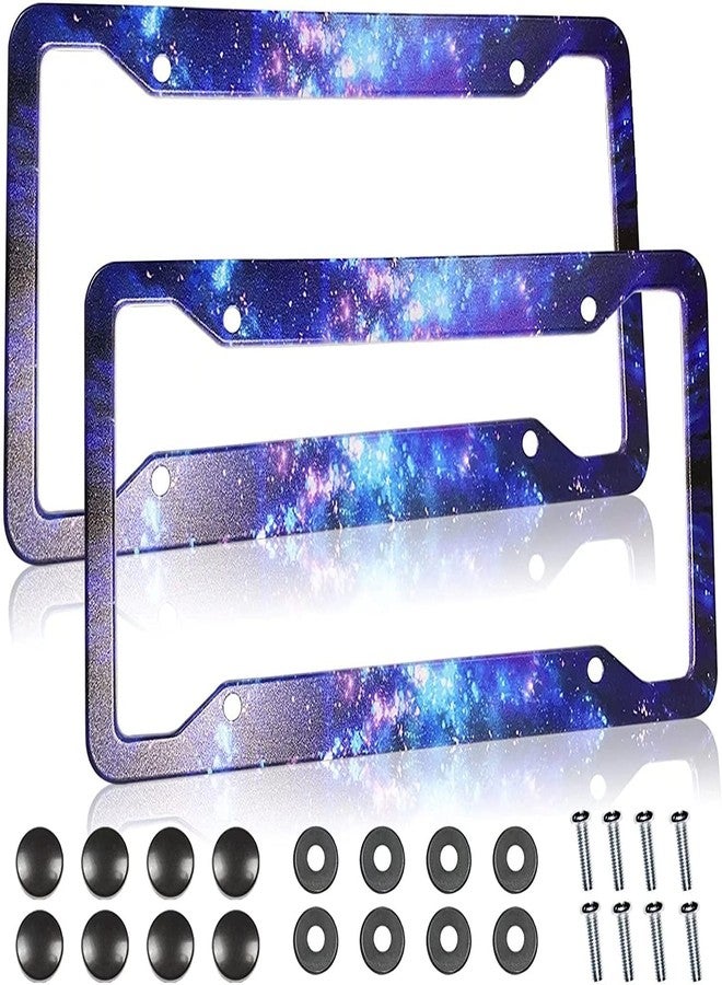 PAUSEBOLL Galaxy License Plate Frame - 2 Pcs Set Quality Aluminum Metal Blue Purple Starry Sky Night Car Tag Holders 4 Holes for US Canadian Car (12.3" x 6.3") - Image 1