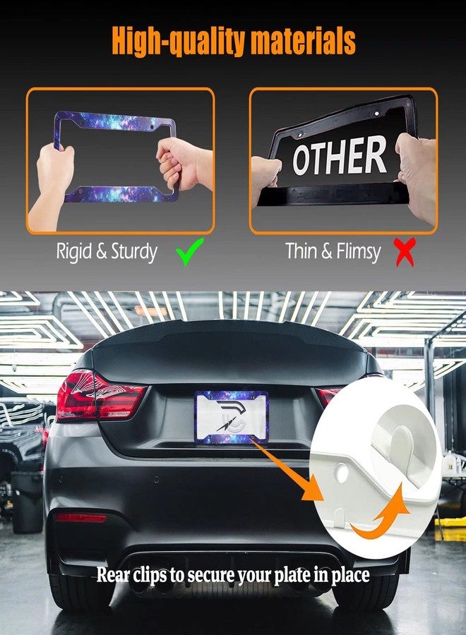 PAUSEBOLL Galaxy License Plate Frame - 2 Pcs Set Quality Aluminum Metal Blue Purple Starry Sky Night Car Tag Holders 4 Holes for US Canadian Car (12.3" x 6.3") - Image 3