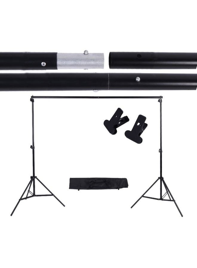 Adjustable Background Support Stand Photo Backdrop Crossbar Kit With Two Clamps Black - Image 1