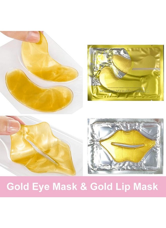 KlsyChry 24K Gold Gel Crystal Collagen Eye And Lip Mask Set 10 Pairs Gold Eye Mask & 10 Pcs Gold Lip Mask For Moisturizing Anti Wrinkle Antiaging Hydrating Lip Patches And Under Eye Gel Pads  - Image 2
