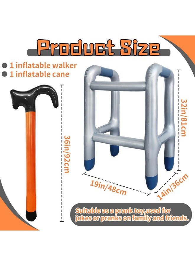 OJYUDD 2 Pcs Inflatable Walker and Cane,Fake Cane Blow Up Toy,Funny Old Age Costume Prop for Retirement Party Decorations Gag Gift,100th Day of School,Christmas,Halloween - Image 2