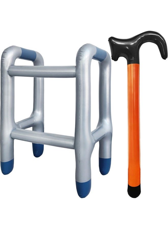 OJYUDD 2 Pcs Inflatable Walker and Cane,Fake Cane Blow Up Toy,Funny Old Age Costume Prop for Retirement Party Decorations Gag Gift,100th Day of School,Christmas,Halloween - Image 1