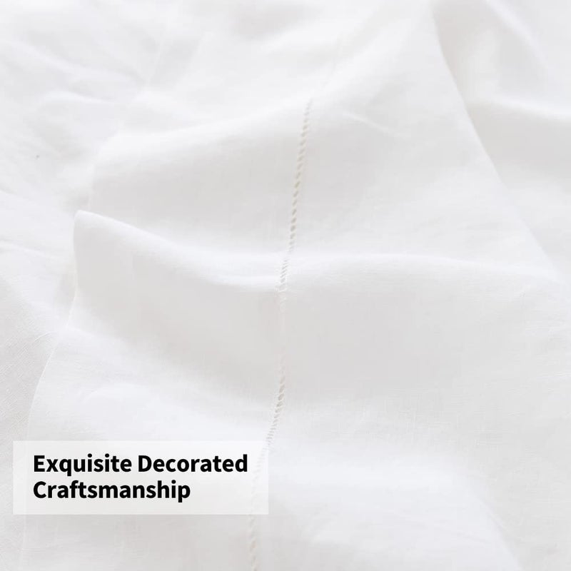 Simple&Opulence 100% Linen Pillowcase with Hand Drawing Hemstitch Pillow Cover Queen(Standard) Size (20''x30'')  Set of 2  Soft and Durable  White - Image 4