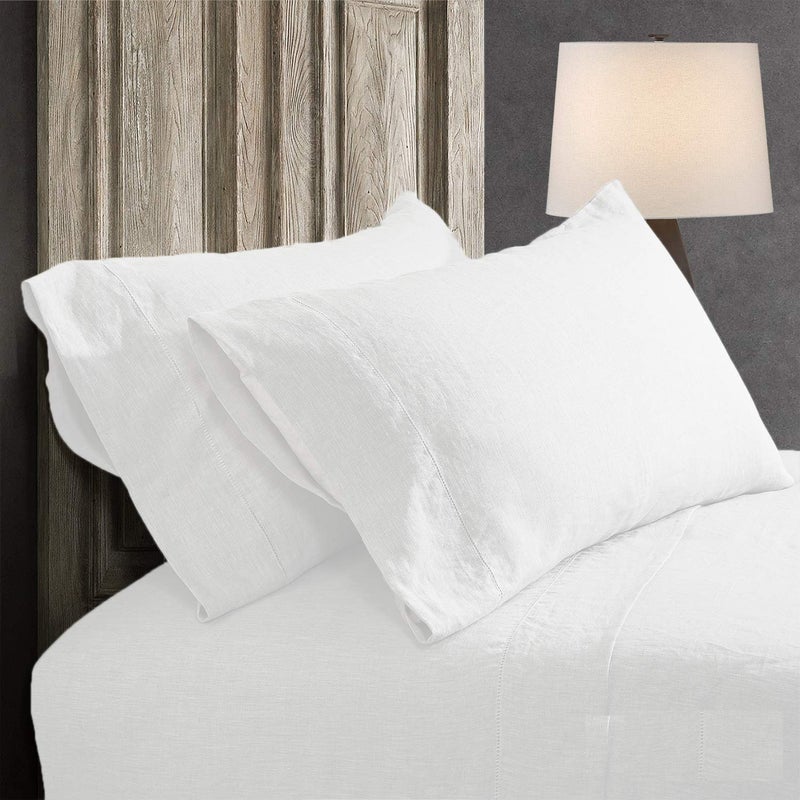 Simple&Opulence 100% Linen Pillowcase with Hand Drawing Hemstitch Pillow Cover Queen(Standard) Size (20''x30'')  Set of 2  Soft and Durable  White - Image 2