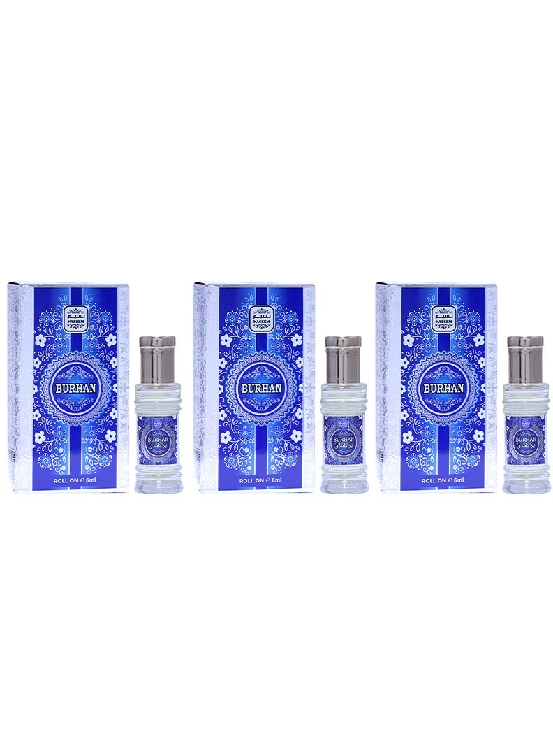 Burhan Perfume Oil Roll-On for Men & Women - 6ml (Pack of 3)