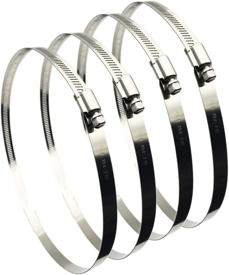 EesTeck 4Pcs 8" Adjustable 304 Stainless Steel Duct Clamps Hose Clamp Pipe Clamp Air Ducting Clamp worm drive hose clamps (194mm-216mm) - Image 1