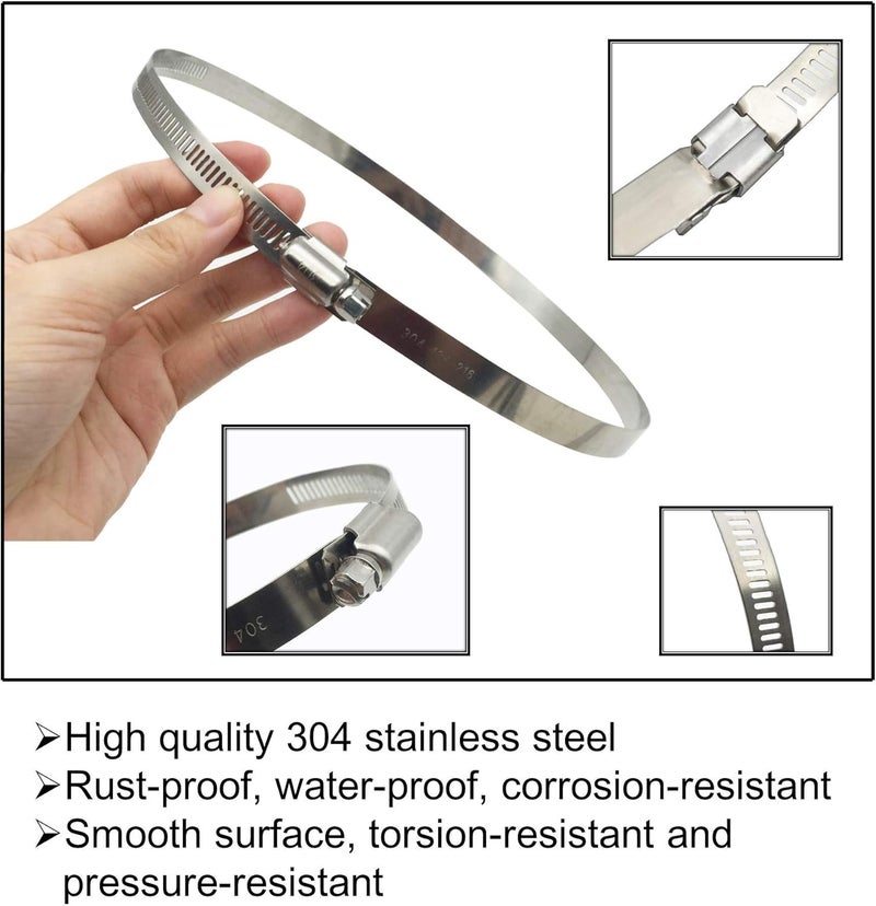 EesTeck 4Pcs 8" Adjustable 304 Stainless Steel Duct Clamps Hose Clamp Pipe Clamp Air Ducting Clamp worm drive hose clamps (194mm-216mm) - Image 2