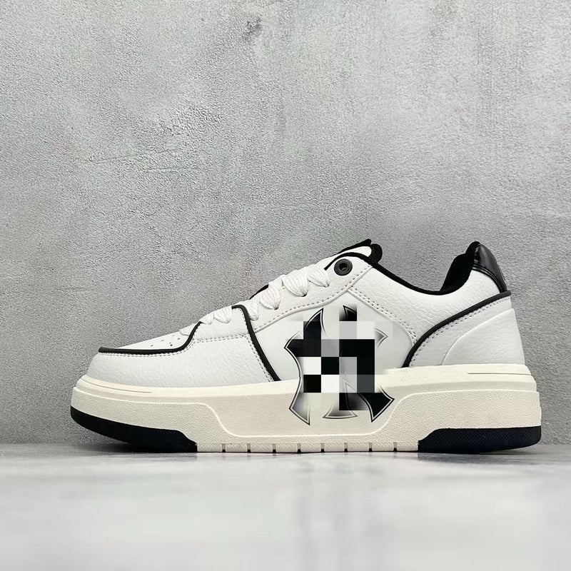 Wu Pin Pai Unisex Retro Skate Sneakers with Chunky Sole - Classic Monogram Design in White and Blue - Image 1