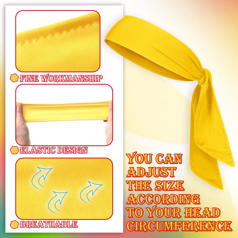 Civaner 12 Pack Bright Color Tie Headbands Bulk for Men Women Sports Athletic Tennis Head Band Ninja Karate Headbands Adjustable Elastic Bandana Sweatbands Hair Wrap Bands for Basketball Running Workout - Image 5