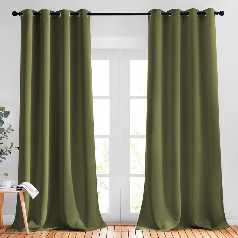 NICETOWN Blackout Curtains for Living Room - Functional Blackout Curtains/Panels for Bedroom, Window Decoration, Privacy Assured (Set of 2, 52 x 95 inches in Olive Green) - Image 1