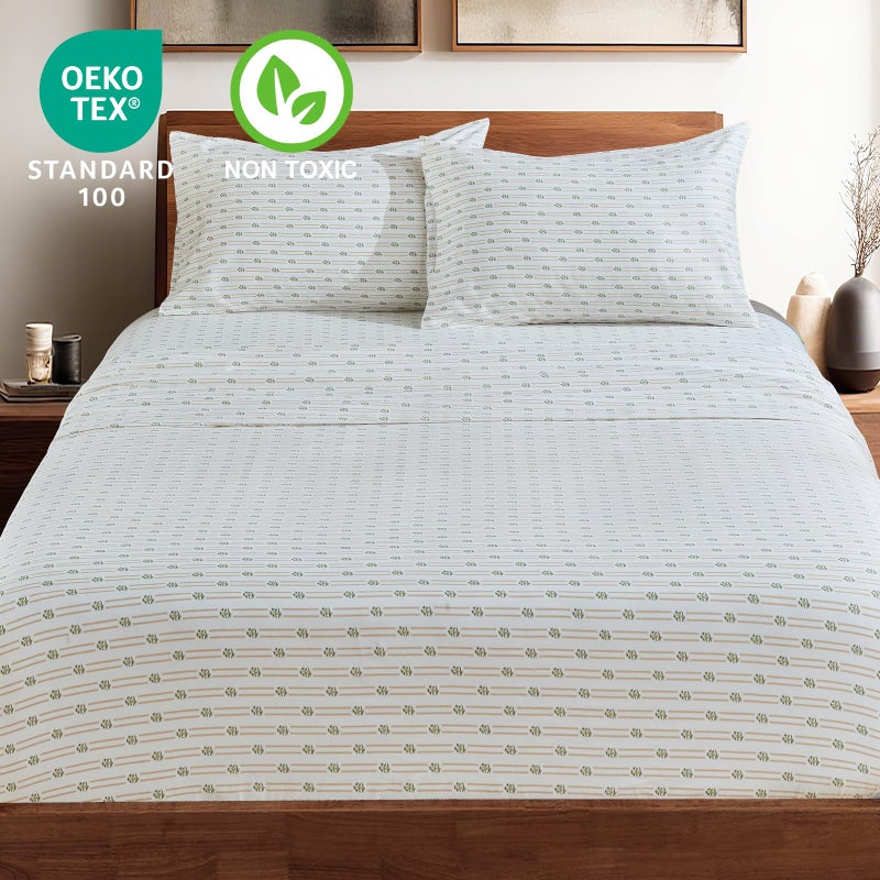 HYPREST 100% Cotton Sheets Queen - Deep Pocket Queen Sheets Striped Patterned Crispy Percale Queen Sheets Soft Breathable Durable - Image 3