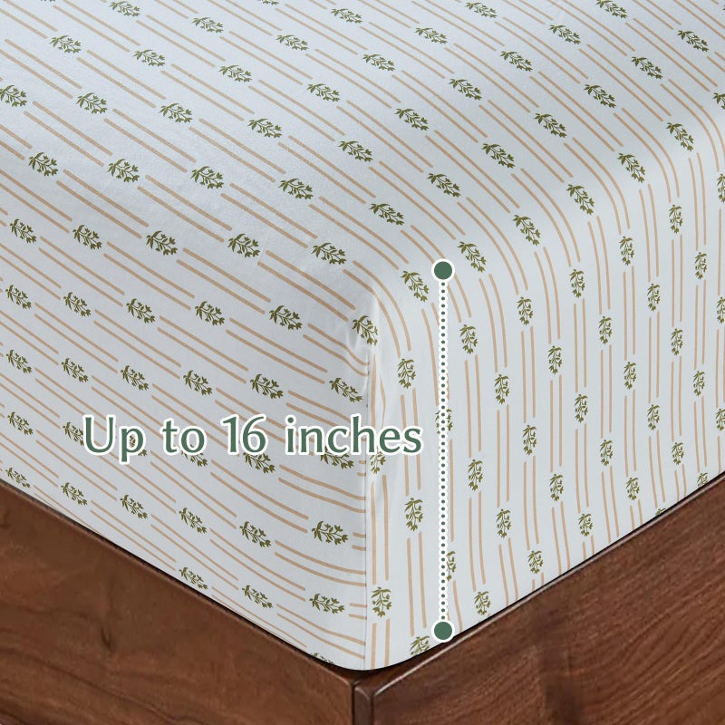 HYPREST 100% Cotton Sheets Queen - Deep Pocket Queen Sheets Striped Patterned Crispy Percale Queen Sheets Soft Breathable Durable - Image 4