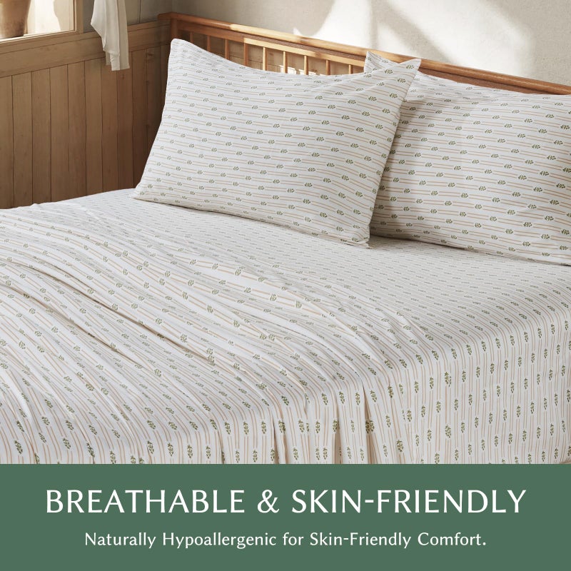 HYPREST 100% Cotton Sheets Queen - Deep Pocket Queen Sheets Striped Patterned Crispy Percale Queen Sheets Soft Breathable Durable - Image 5