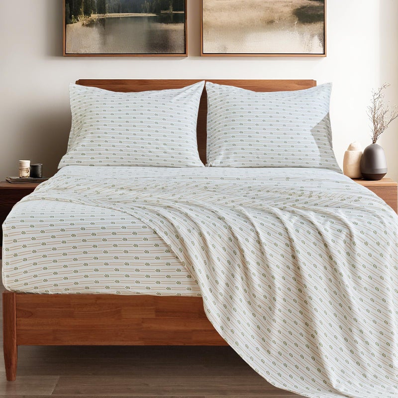 HYPREST 100% Cotton Sheets Queen - Deep Pocket Queen Sheets Striped Patterned Crispy Percale Queen Sheets Soft Breathable Durable - Image 2