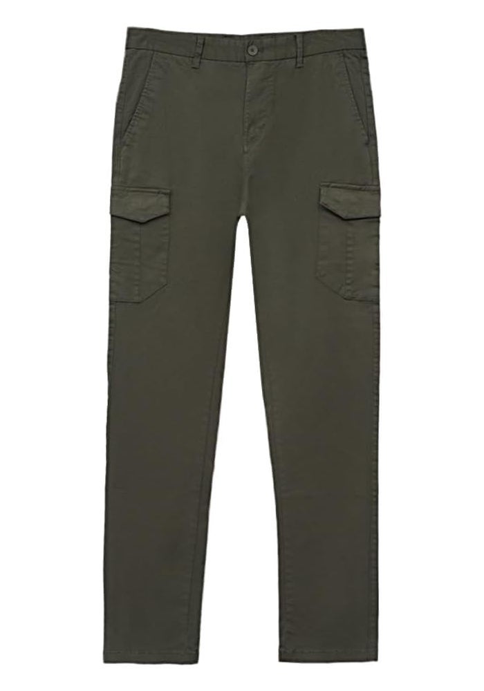 CEDRO بنطلون كارغو للرجال بتصميم سليم في اللون الزيتوني - Image 1