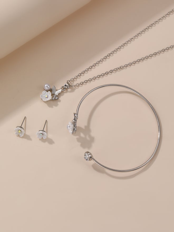 تايك تو طقم من قطعتين - عقد وسوار وأقراط على شكل زهرة - Image 3