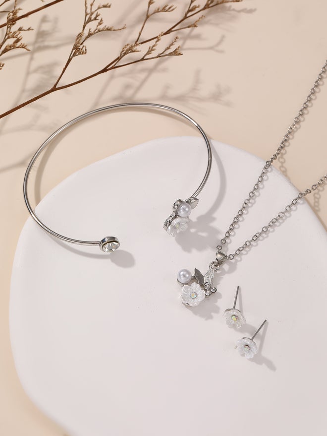 تايك تو طقم من قطعتين - عقد وسوار وأقراط على شكل زهرة - Image 5