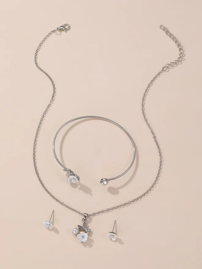 تايك تو Take Two Set of 3 - Flower Necklace Bracelet and Earrings