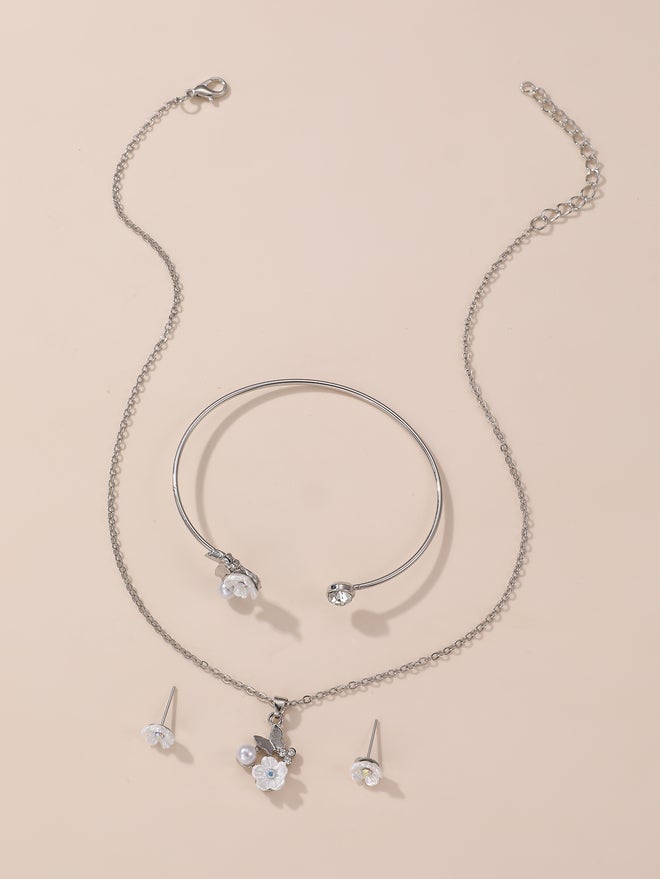 تايك تو طقم من قطعتين - عقد وسوار وأقراط على شكل زهرة - Image 2