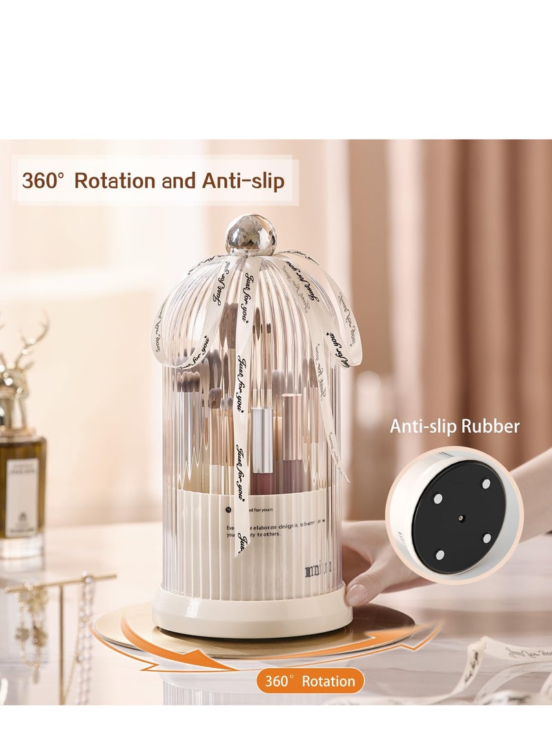 Large Capacity Makeup Brush Organizer - Rotating Cosmetic Storage Container with Dividers - Bedroom Dustproof Makeup Storage Box for Eyebrow Pencils, Lipsticks, and Cosmetics - Image 2