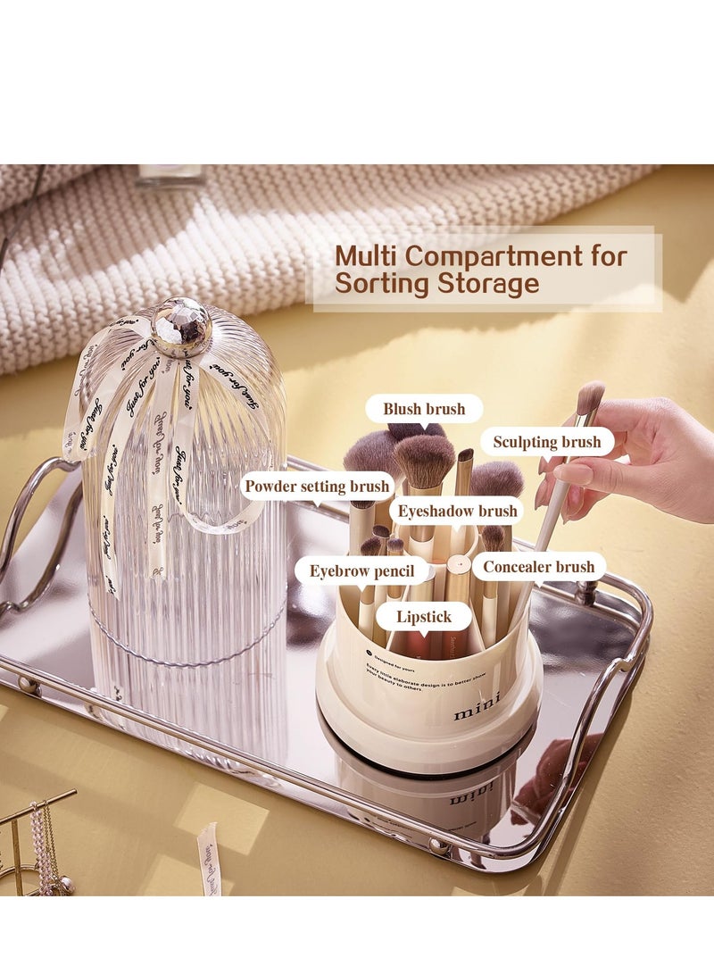 Large Capacity Makeup Brush Organizer - Rotating Cosmetic Storage Container with Dividers - Bedroom Dustproof Makeup Storage Box for Eyebrow Pencils, Lipsticks, and Cosmetics - Image 4