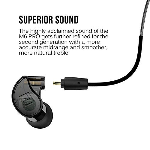 MEE Audio سماعات مونيتر داخل الأذن MEE audio M6 PRO للموسيقيين، الجيل الثاني مع صوت محسن، خطافات أذن من سلك الذاكرة وكابلات قابلة للاستبدال، سماعات أذن احترافية لعزل الضوضاء، تشمل كابلين (أسود) - Image 3