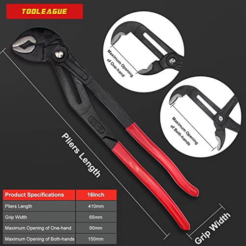 TOOLEAGUE Heavy Duty Water Pump Pliers, Large Plumbing Tool, 16-inch Groove Slip Joint Set, Push Button Quick Adjustable Pliers - Image 4