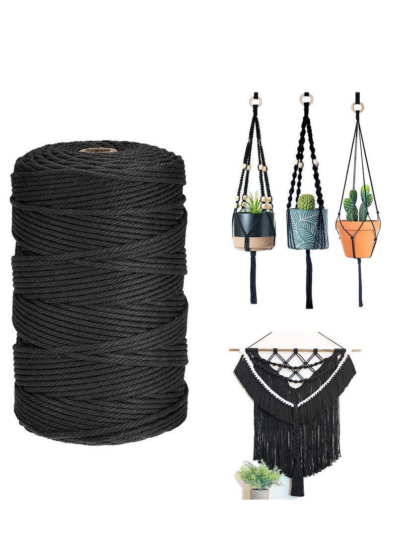 SYOSI Black Macrame Cord 3mm x 109 Yards, Colored Cotton Rope Craft Cord Colorful Cotton Cord Twine for Wall Hanging Plant Hangers Crafts Knitting Decorative Projects - Image 1