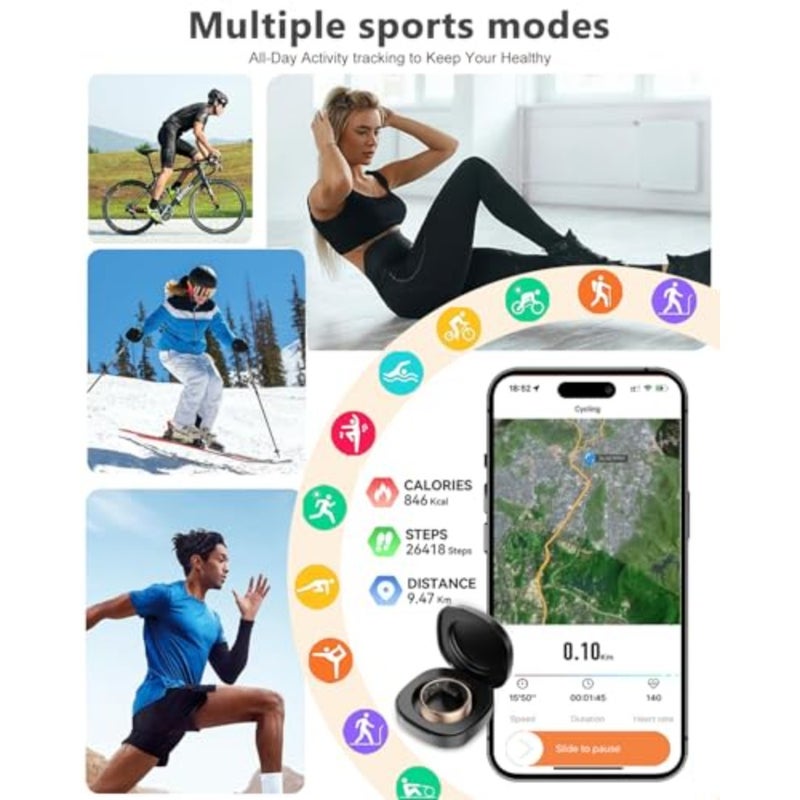 Smart ring for fitness tracking and sleep monitoring, titanium alloy, silver, IP68 waterproof with 7-day battery life and air shutter control - Image 4