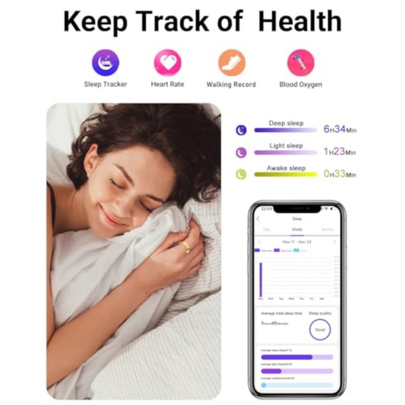Smart ring for fitness tracking and sleep monitoring, titanium alloy, silver, IP68 waterproof with 7-day battery life and air shutter control - Image 2