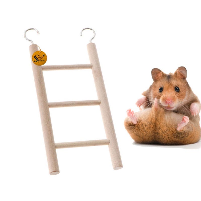 Sage Square Playful Natural Wooden Climbing Ladder Toy for Exercise & Fun, with Hooks, for Hamsters, Sugar Glider, Dwarf, Rat, Mice, Gerbil. (Design 1) - Image 1