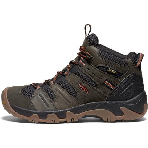 KEEN Men's Headout Mid Height Waterproof All Terrain Hiking Boots, Black Olive/Fossil Orange, 7 - Image 3