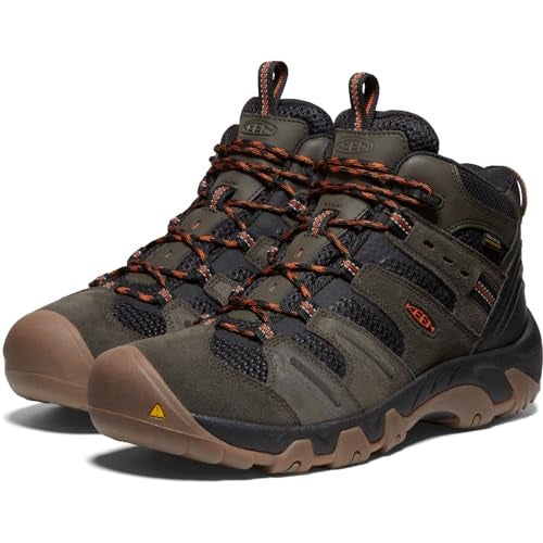 KEEN Men's Headout Mid Height Waterproof All Terrain Hiking Boots, Black Olive/Fossil Orange, 7 - Image 4