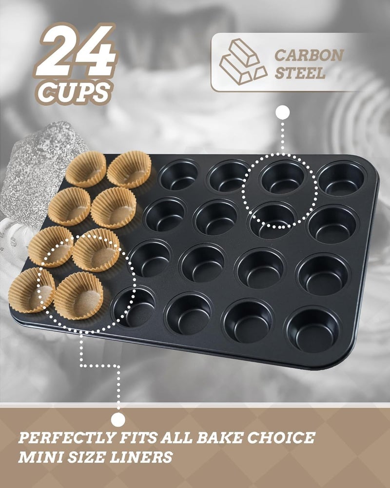 Bake Choice Mini Muffin Pan includes 200 Natural Cupcake Liners, Mini Cupcake Pans Nonstick 24 Cup, Muffin Tin, Carbon Steel Baking Supplies - Image 3