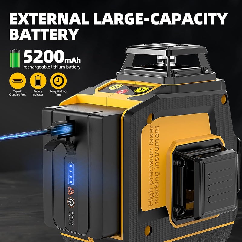 Tomahawk SAVSEC® HPE-6066 مستوى ليزر أخضر 16 خط - 4x360° 4D مستوى ليزر احترافي ذاتي التسوية للبناء مع وضع نبض مستوى ليزر عمودي/أفقي 360° - Image 4