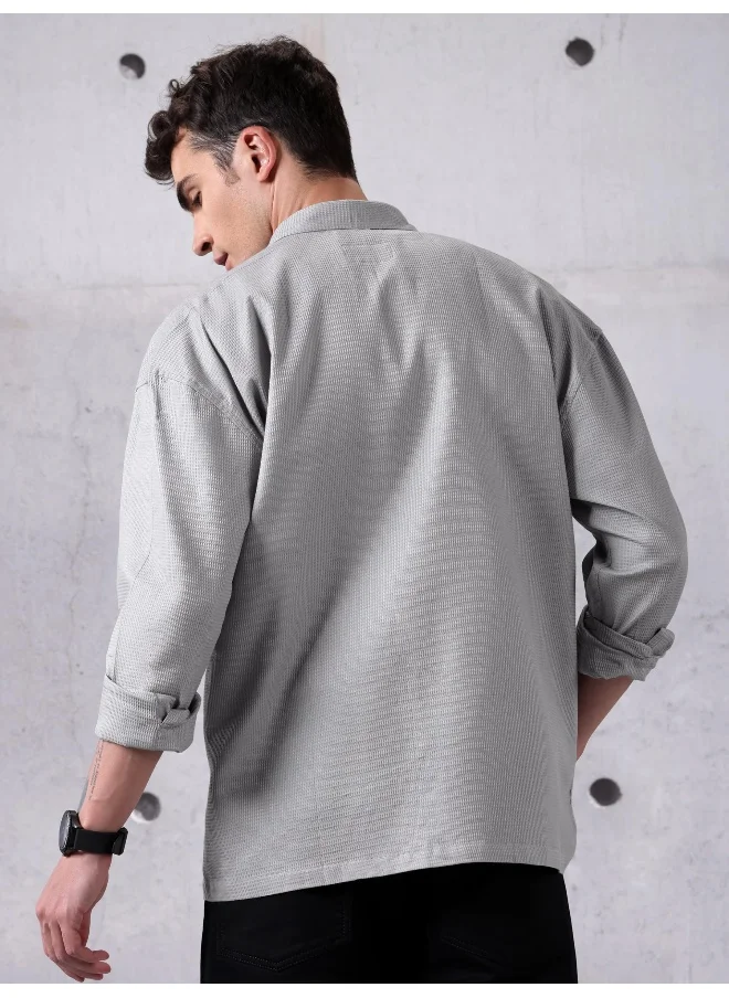 Beyoung Light Grey Waffle Casual Shirt for Men