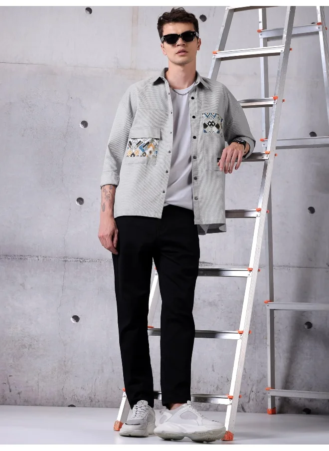 Beyoung Light Grey Waffle Casual Shirt for Men