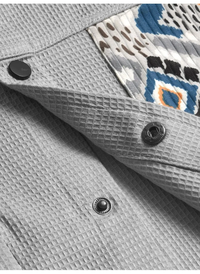 Beyoung Light Grey Waffle Casual Shirt for Men