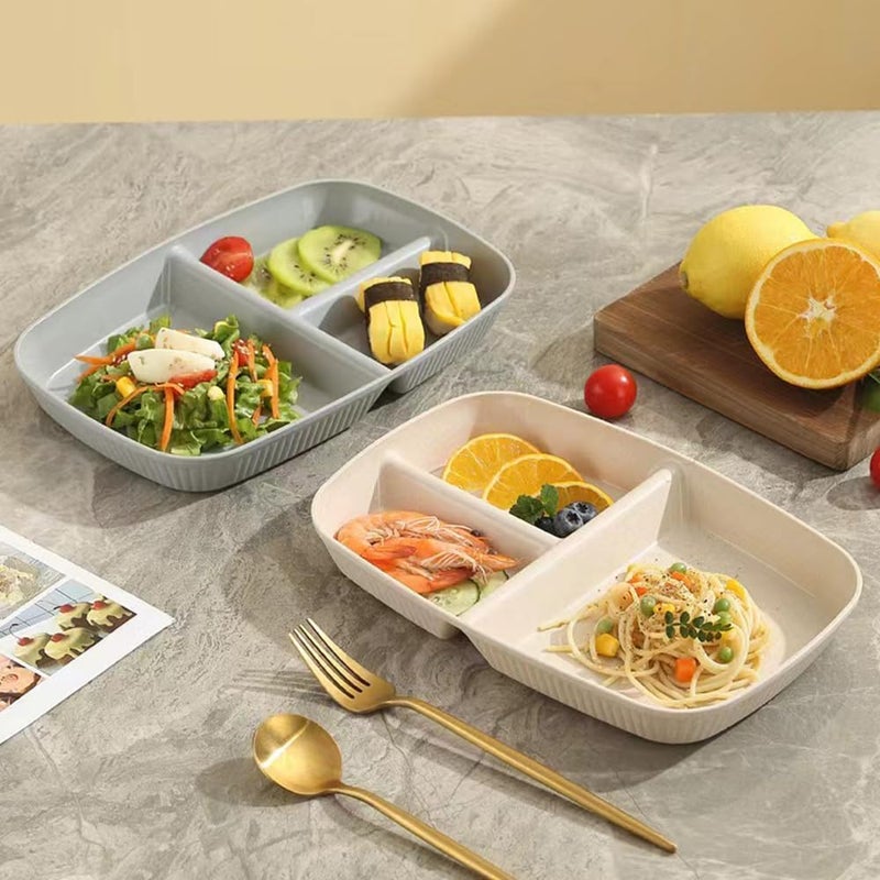 FLOXIT EcoFriendly 3Section Snack Plates Divided Wheat Straw Trays MicrowaveSafe Serving Dishes for Hot Cold Foods Set of 2 Beige - Image 4