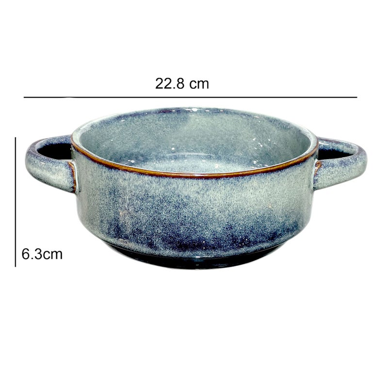 Lemon Tree Ceramic Stoneware Double Handle Small Serving Bowl | Bowl for Serving Starters and Snacks |Microwave and Dishwasher Safe Bowl (500ML, Set of 1) Green - Image 3