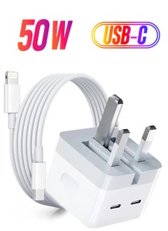 XnYao 50W For iPhone Charger Dual Type C Port With 1M Fast Lightning Cable Quick Charging USB C Plug Compatible With New iPhone 14/14Pro/14Pro Max/14 Plus/13Pro Max /13 Pro/13/12/11/XS iPad Mini 6/ iPad Pro  - Image 1