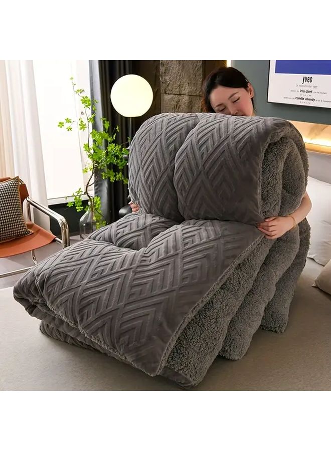 Grey Luxury Plush Warm Winter Quilt 59 06 x 78 74 Inches Milk Velvet Soft Washable Anti Allergic - Image 2