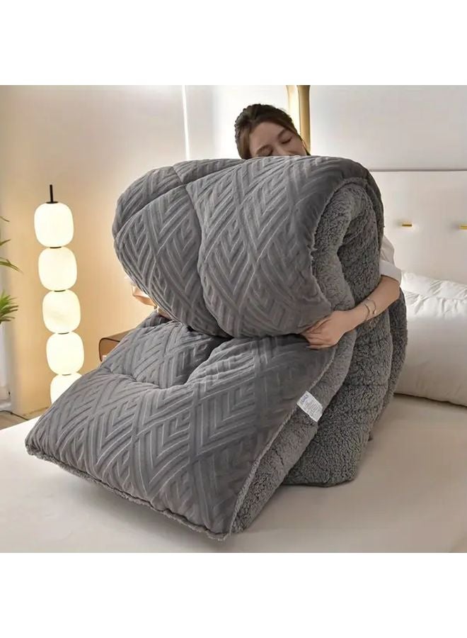 Grey Luxury Plush Warm Winter Quilt 59 06 x 78 74 Inches Milk Velvet Soft Washable Anti Allergic - Image 1