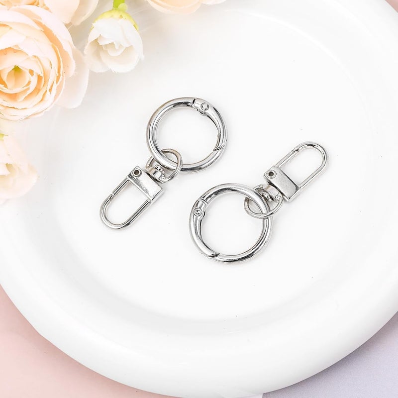 W.S Double Opening Swivel Clasp Clips, Metal Swivel Spring Snap Heavy Duty Push Hook Snap Jewelry Clasps Keychain Ring Hooks for Purses DIY Crafts Jewelry Clasps Lanyard Making (SILVER) - Image 2