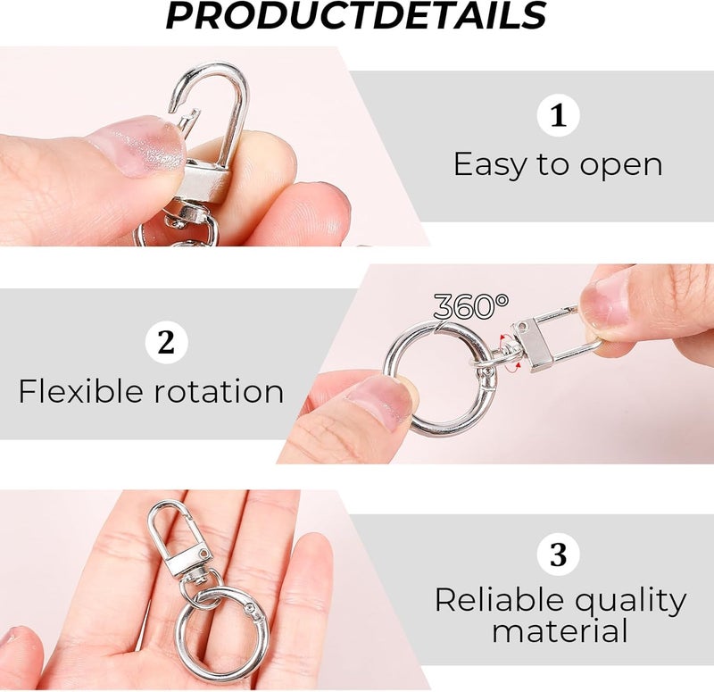 W.S Double Opening Swivel Clasp Clips, Metal Swivel Spring Snap Heavy Duty Push Hook Snap Jewelry Clasps Keychain Ring Hooks for Purses DIY Crafts Jewelry Clasps Lanyard Making (SILVER) - Image 4