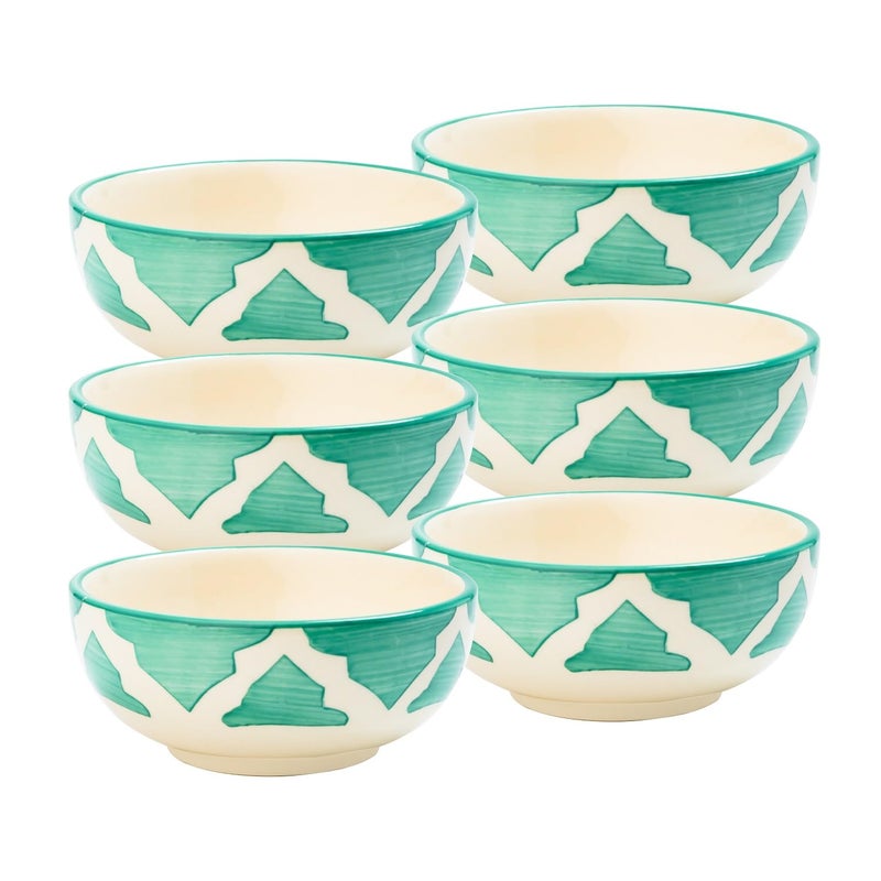 P-PLUS INTERNATIONAL Ceramic Serving Bowls | Microwave & Dishwasher Safe | for Cereal, Soup, Oatmeal, Ice Cream, Salad, Pasta | Hand Painted Dinnerware Gift Set | 125 ML 9 CM (Green, Set of 6) - Image 1
